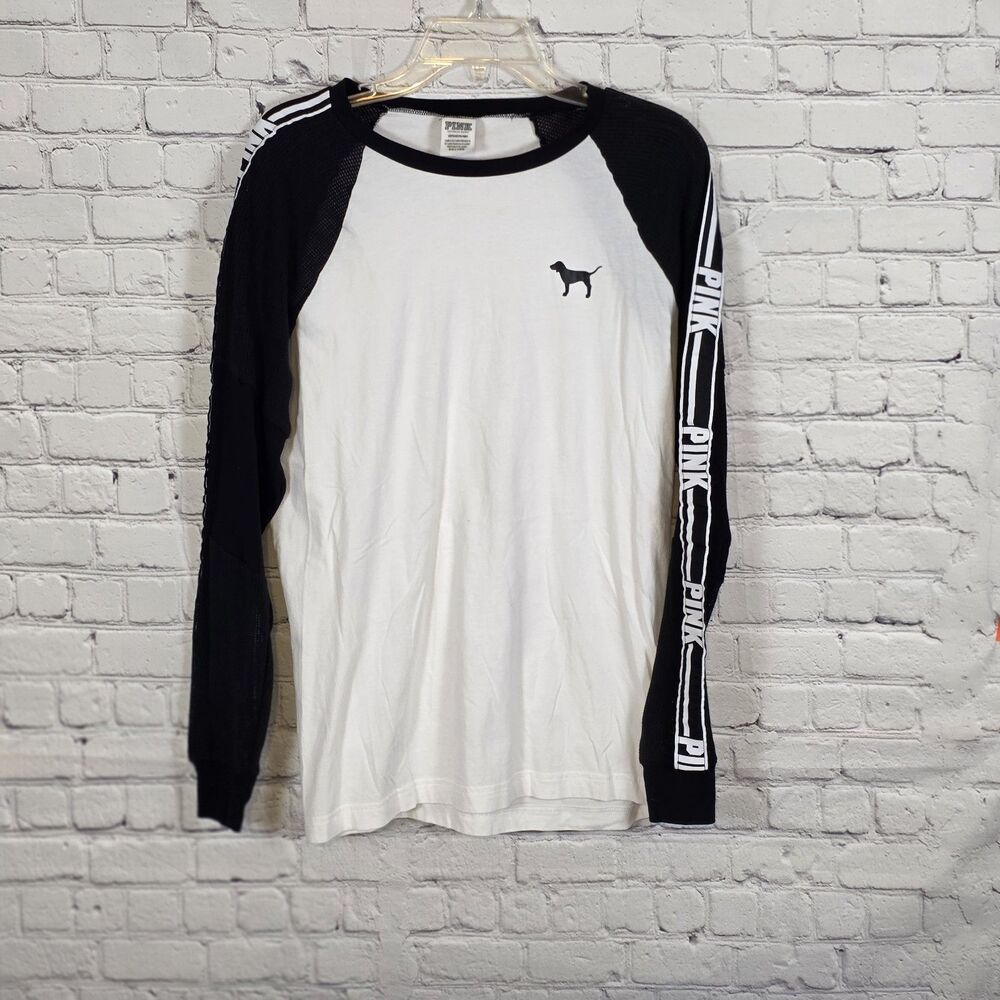 Victoria's Secret Pink Women's Small Black-White Long Sleeve Raglan Shirt